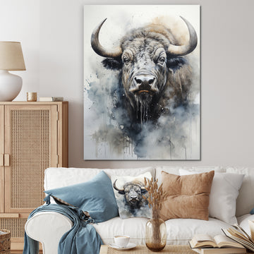 Grey Buffalo Majestic Profile Pointillism - Buffalo Wall Art Prints